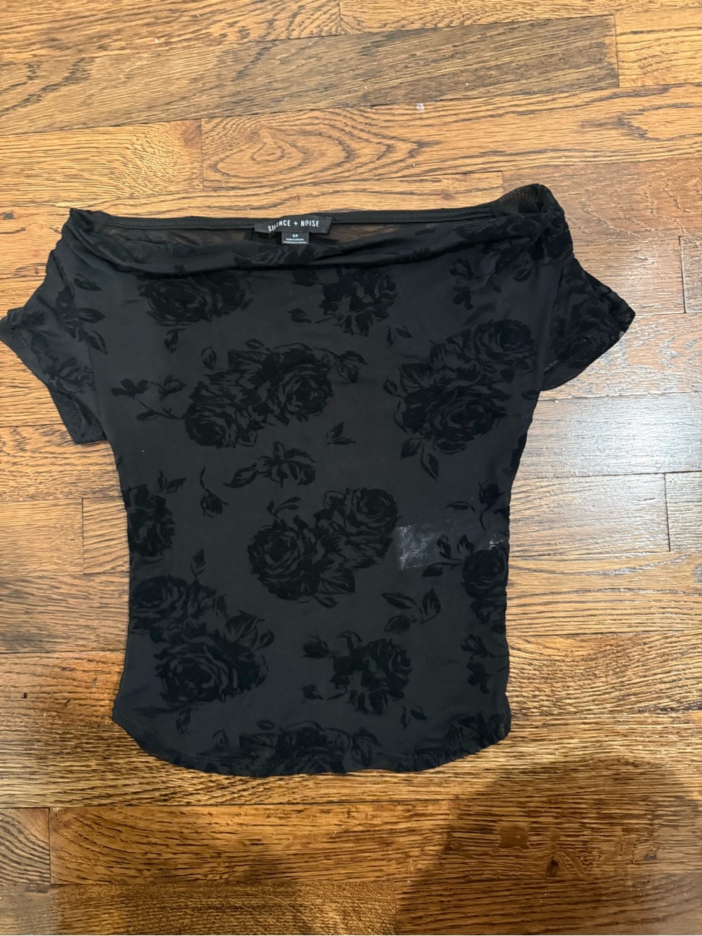 silence + noise Black Floral Burnout Boatneck Tee